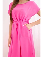 Dámské šaty s krátkým rukávem se zavazováním v pase růžová