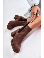 Semišové boty na masivním podpatku model 21593651 Brown - Laura Messi