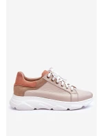 Pohodlné kožené tenisky na platformě Béžove model 21613251 - Boto Pohodlné kožené tenisky na platformě Béžove model 21613251 - Boto