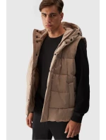 Pánský Péřový Bezrukávník S Kapucí Béžový 4FWAW24TVJAM144-83S
