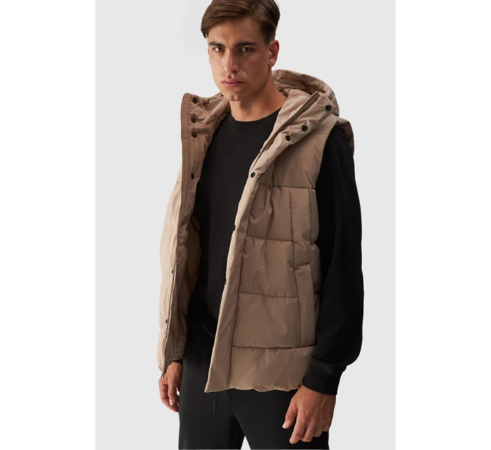 Pánský Péřový Bezrukávník S Kapucí Béžový 4FWAW24TVJAM144-83S