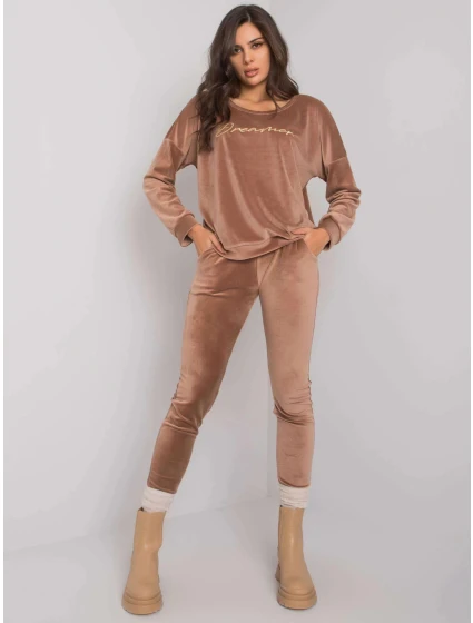 Dámská dvoudílná velurová souprava model 19150711 hnědá - Rue Paris