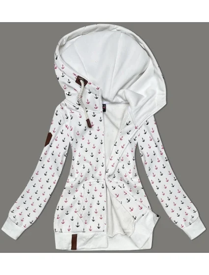 Bílá teplá rozepínací mikina se vzorem kotev (2307)