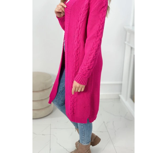 Svetr Cardigan kostkovaný kostkovaný fuchsiový Svetr Cardigan kostkovaný kostkovaný fuchsiový