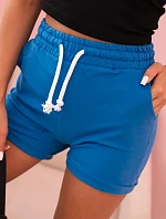 Dámské bavlněné šortky s gumou a zavazováním v pase chabrové