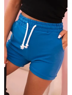 Dámské bavlněné šortky s gumou a zavazováním v pase chabrové