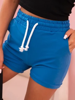 Dámské bavlněné šortky s gumou a zavazováním v pase chabrové
