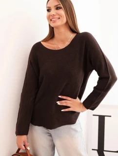 Dámský svetr z viskózy s dlouhým rukávem a kulatým výstřihem hnědý