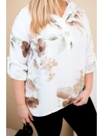 Dámská blůza Plus Size z viskózy s kapucí a květinovým vzorem bílá