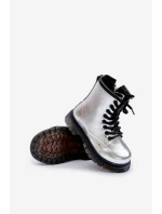 Zateplené dívčí lakované boty na zip stříbrné Novita Zateplené dívčí lakované boty na zip stříbrné Novita