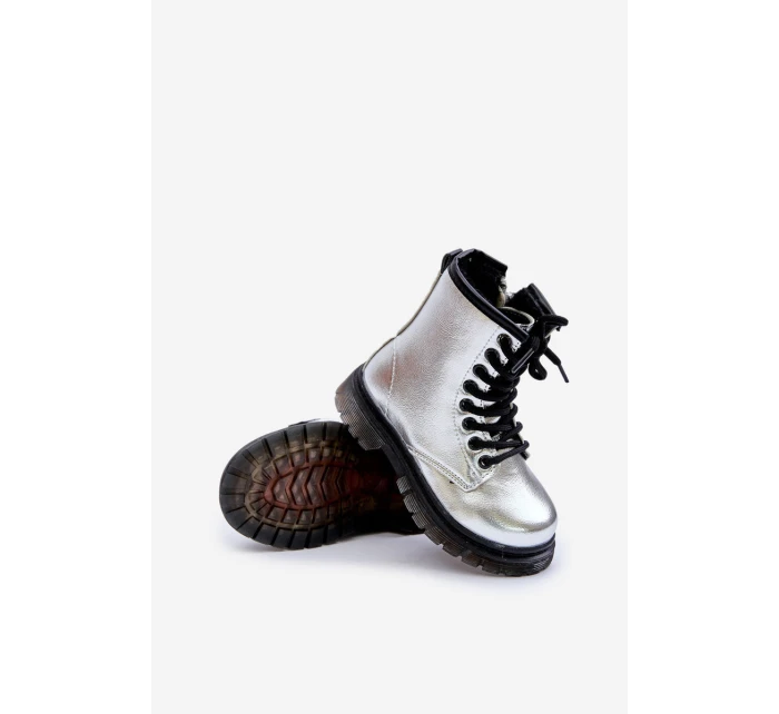 Zateplené dívčí lakované boty na zip stříbrné Novita Zateplené dívčí lakované boty na zip stříbrné Novita