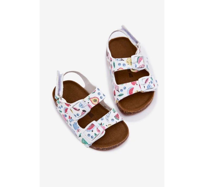 Dětské sandály na korkové podrážce s přezkami ovoce bílé Thessa Dětské sandály na korkové podrážce s přezkami ovoce bílé Thessa