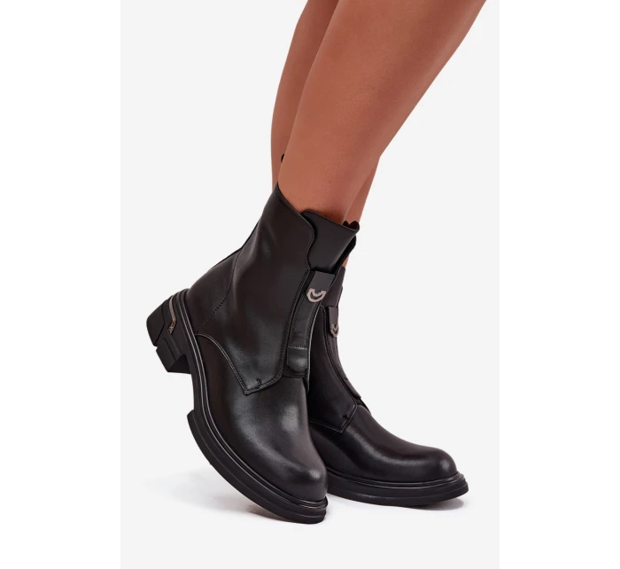 Dámské kozačky z pravé kůže na nízkém podpatku Černé model 21708339 - Boto