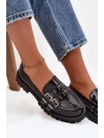 Lakované dámské mokasíny s pásky a stříbrnými přezkami Gabrisse – černé