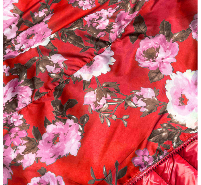 Červená oboustranná dámská květovaná bunda (PC-6105-16)
