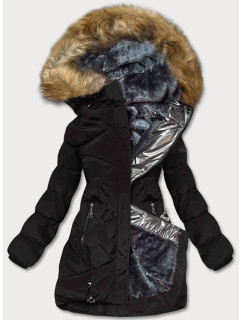Černo-grafitová dámská prošívaná zimní bunda (M-21015)