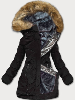 Černo-grafitová dámská prošívaná zimní bunda (M-21015)