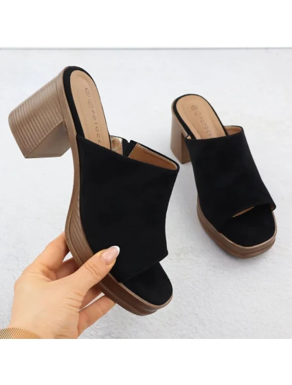 Dámské semišové žabky na jehlách černé model 22015553 - Potocki Dámské semišové žabky na jehlách černé model 22015553 - Potocki