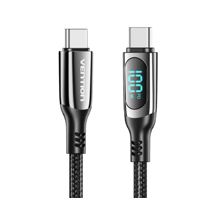 Kabel USB-C na USB-C Vention USB 2.0 5A 1,2 m s displejem černý