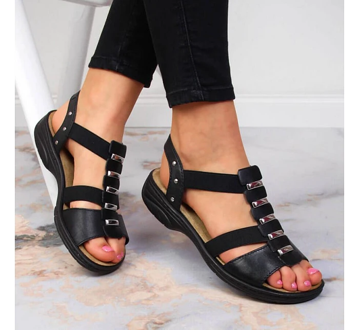 Černé kožené sandály W model 22050404 Rieker - Inny Černé kožené sandály W model 22050404 Rieker - Inny