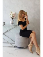 Pruhované volánkové šaty černé