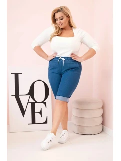 Dámské bavlněné šortky Plus Size s vázáním džínovina
