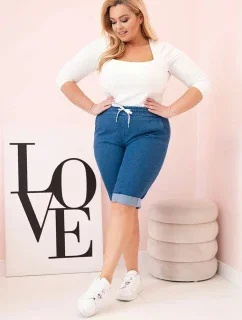 Dámské bavlněné šortky Plus Size s vázáním džínovina