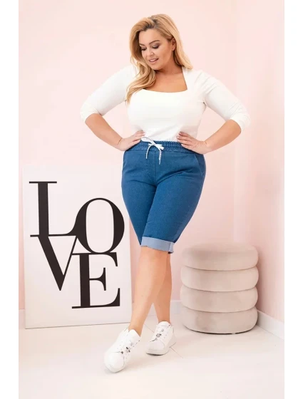 Dámské bavlněné šortky Plus Size s vázáním džínovina Dámské bavlněné šortky Plus Size s vázáním džínovina