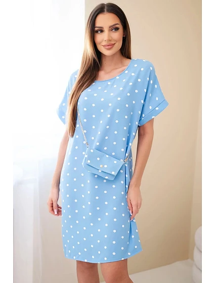 Dámské šaty s puntíky s krátkým rukávem a s kabelkou modrá Dámské šaty s puntíky s krátkým rukávem a s kabelkou modrá