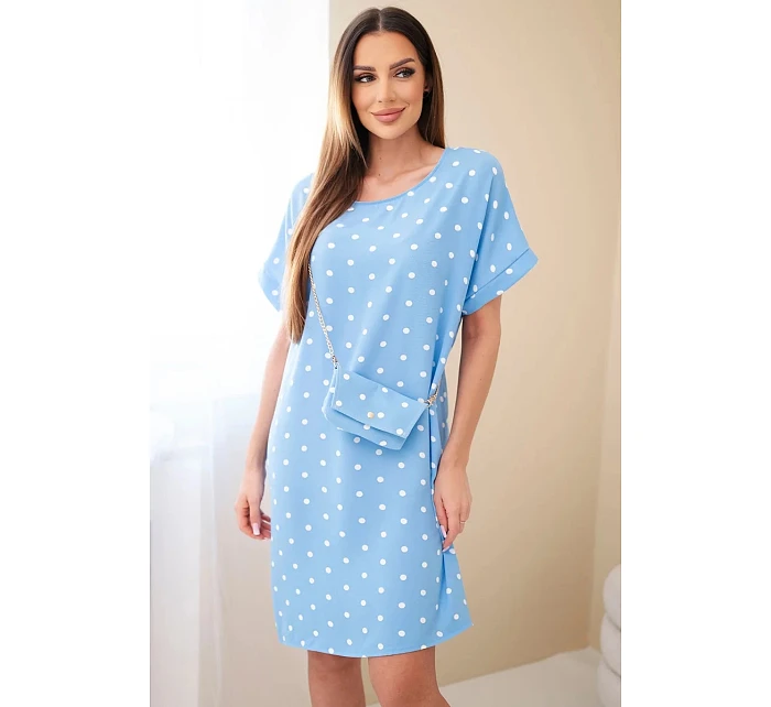 Dámské šaty s puntíky s krátkým rukávem a s kabelkou modrá Dámské šaty s puntíky s krátkým rukávem a s kabelkou modrá