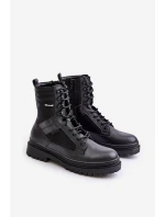 Kožené Traperky Kotníkové Boty Pánské Zateplené Big Star OO174164 Černé Kožené Traperky Kotníkové Boty Pánské Zateplené Big Star OO174164 Černé