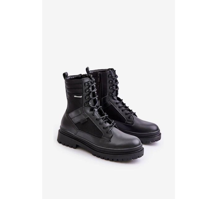 Kožené Traperky Kotníkové Boty Pánské Zateplené Big Star OO174164 Černé Kožené Traperky Kotníkové Boty Pánské Zateplené Big Star OO174164 Černé