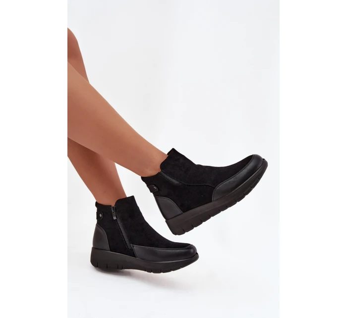 Dámské kotníkové boty na zip kožešinou Černé model 21714328 - Boto