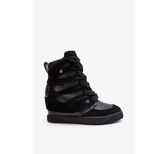 Kožené kotníkové boty na klínku, černá Amria