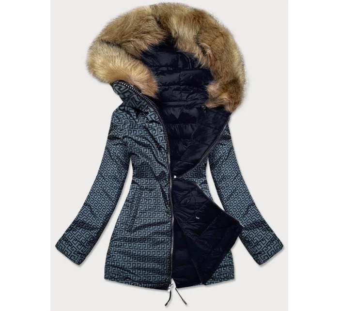 Tmavě modro-šedá oboustranná dámská zimní bunda (mhm-w556) Tmavě modro-šedá oboustranná dámská zimní bunda (mhm-w556)