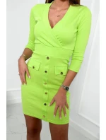 Žebrované šaty s ozdobnými knoflíky světle zelené Žebrované šaty s ozdobnými knoflíky světle zelené