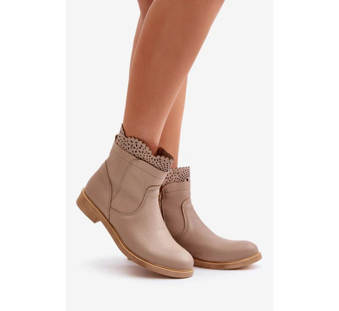 Nízké Dámské Boty Na Ploché Podpatky Kožené Lewski model 21672560 Béžové - Boto