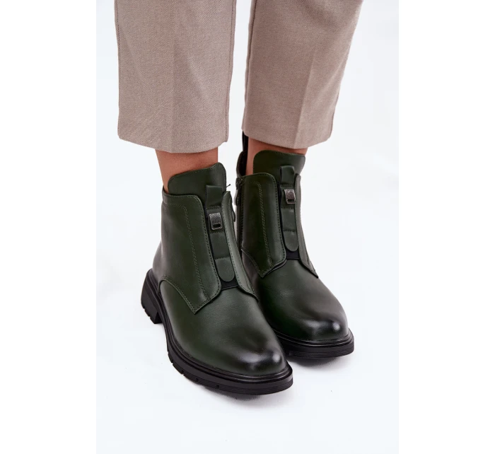 Zateplené dámské boty na zip s ozdobným prvkem tmavě zelené Roselle Zateplené dámské boty na zip s ozdobným prvkem tmavě zelené Roselle