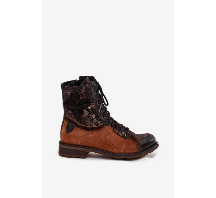 Kožené dámské kotníkové boty z pravé kůže na nízkém podpatku Maciejka 07004-29 camel