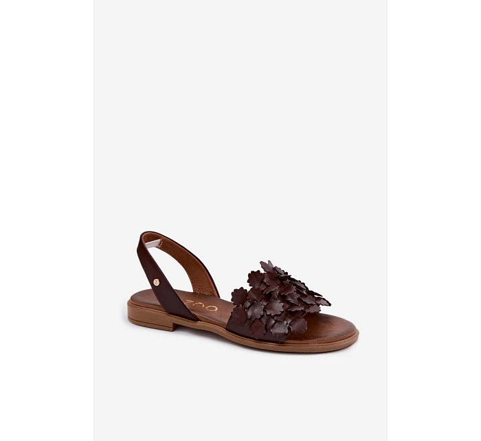 Kožené sandály na nízkém podpatku model 22122932 Čokoládové - Zazoo
