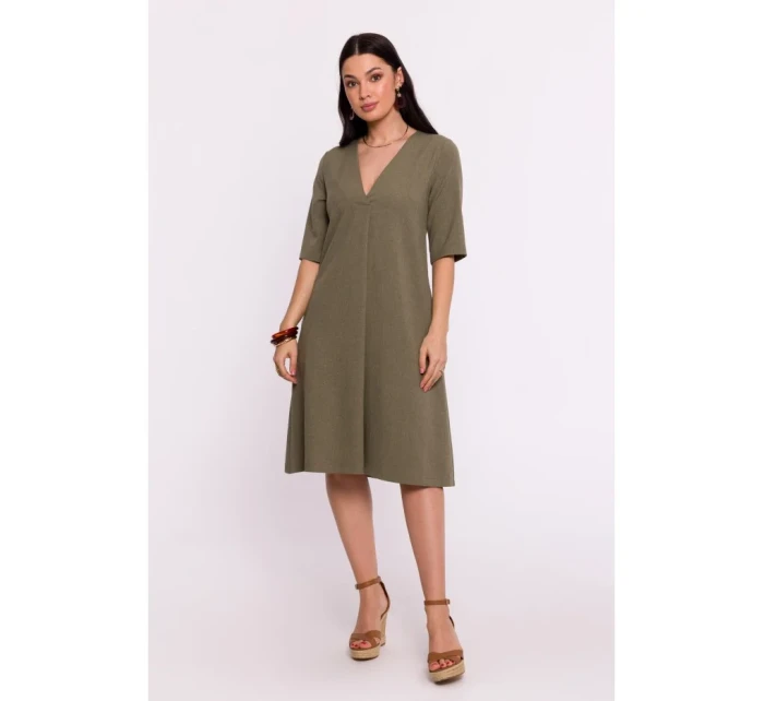 B280 Šaty s výstřihem do V - olivově zelené B280 Šaty s výstřihem do V - olivově zelené
