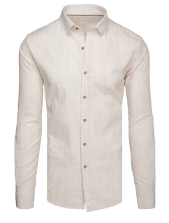 Pánská košile s jemným proužkem a dlouhým rukávem béžová model 21989427 - Dstreet