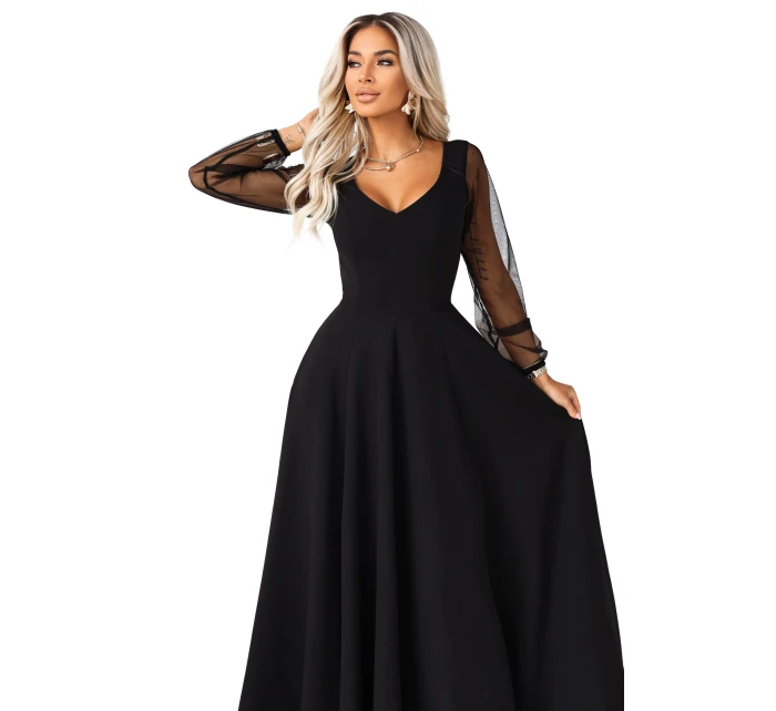 LORETTA dlouhé šaty s rukávy a výstřihem černé model 21791763 - numoco LORETTA dlouhé šaty s rukávy a výstřihem černé model 21791763 - numoco