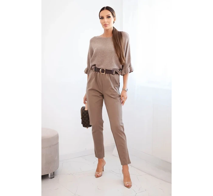 Dámské viskózové kalhoty s páskem a model 21407251 nohavicemi fango - K-Fashion