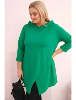 Dámská bavlněná blůza Plus Size asymetrická s ohrnutým rukávem zelená Dámská bavlněná blůza Plus Size asymetrická s ohrnutým rukávem zelená
