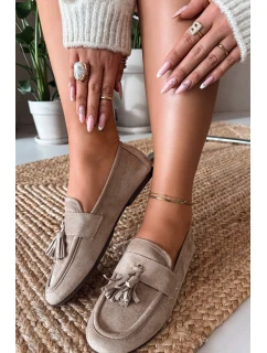 Dámské mokasíny s plochou podrážkou a třásněmi Béžové Marilisse