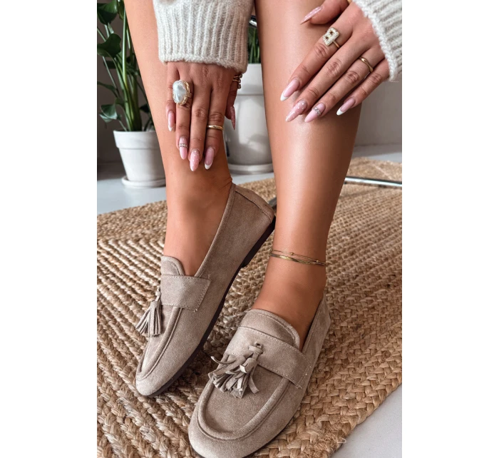 Dámské mokasíny s plochou podrážkou a třásněmi Béžové Marilisse