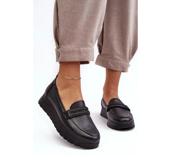 Kožené Boty na platformě s ozdobou, černá Lemar Lehira