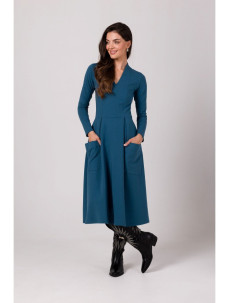 Dámské rozšířené šaty s kapsami B266 tmavě modré - Bewear