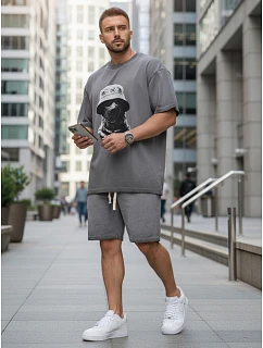 Pánská letní tepláková souprava s potiskem šedá FashionStreet AX0817